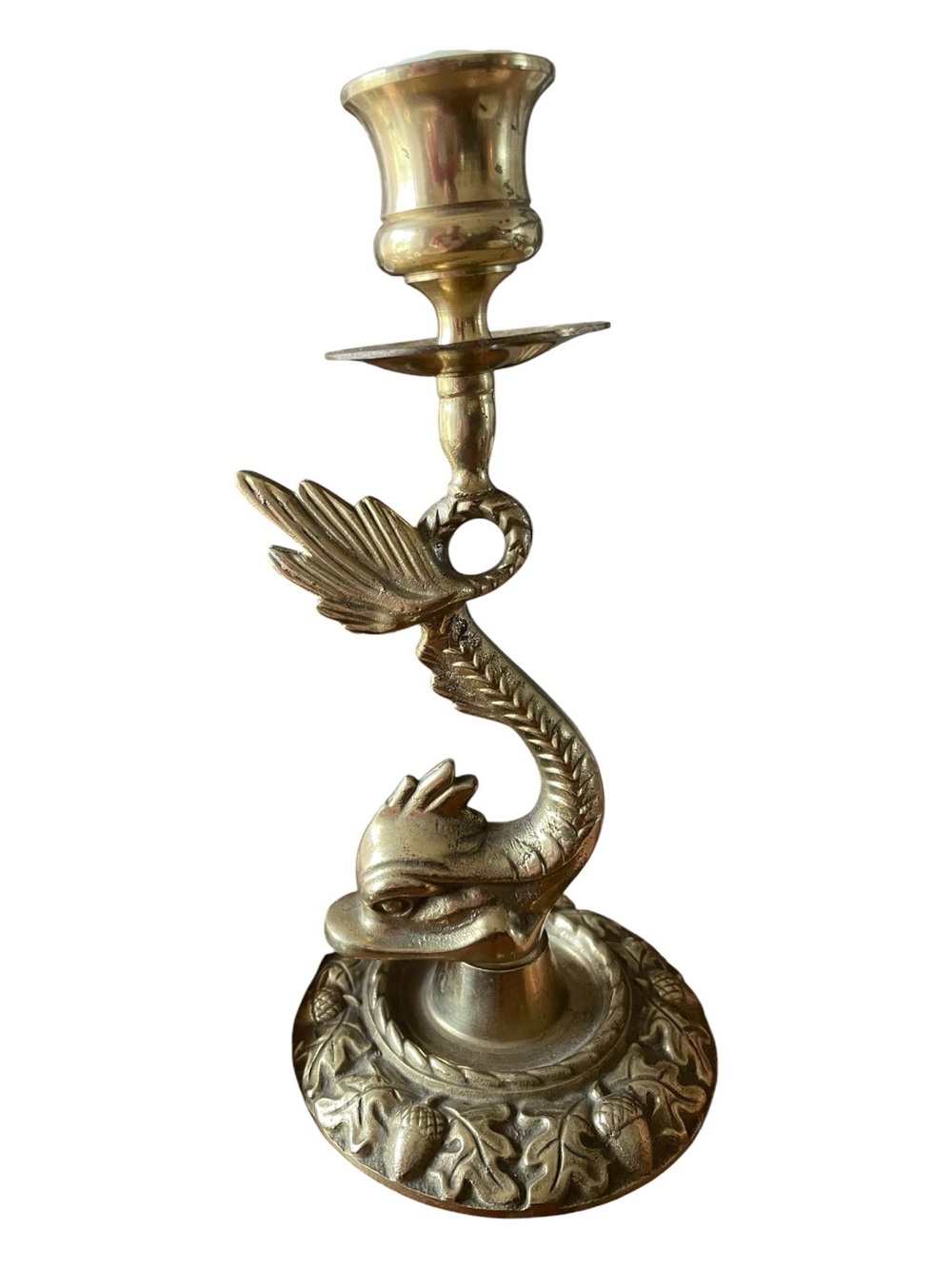 Vintage Pair Solid Brass Dolphin Koi Fish Candlestick Holders Ornate Victoria